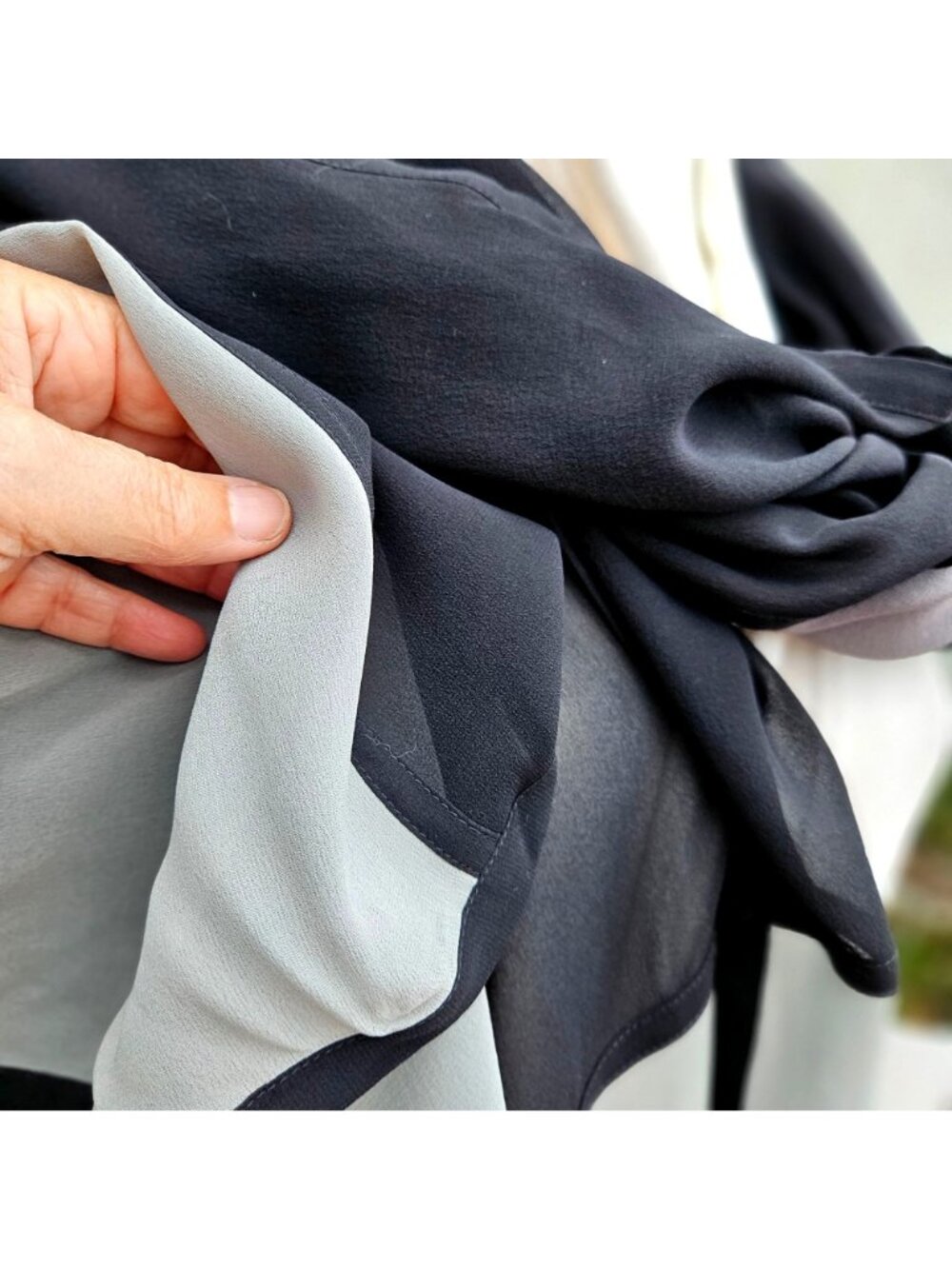 Vintage 90s Bergdorf Goodman Silk Panel Scarf Black Gray Color Block 32x90" - Picture 7 of 12